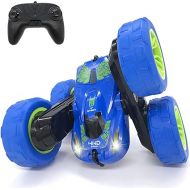 Threeking RC Stunt Car Remote Control Cars Toy with Lights Double-Sided Driving 360-degree Flips Rotating Cars Toys, Blue