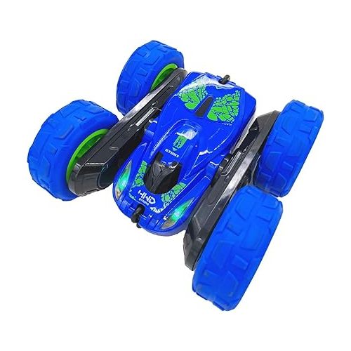  Threeking RC Stunt Car Remote Control Cars Toy with Lights Double-Sided Driving 360-degree Flips Rotating Cars Toys, Blue