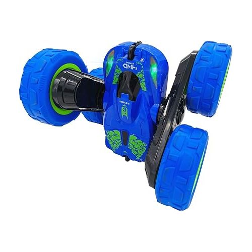  Threeking RC Stunt Car Remote Control Cars Toy with Lights Double-Sided Driving 360-degree Flips Rotating Cars Toys, Blue