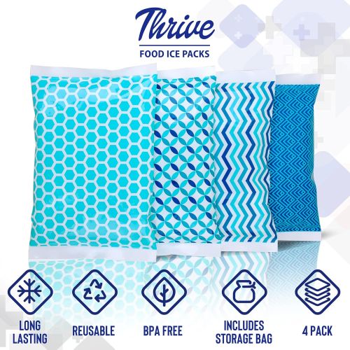  Thrive Ice Pack for Lunch Box (4 Pack) Reusable Cooler Ice Packs ? Reusable Ice Packs for Kids or Adults