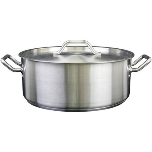  Thunder Group Stainless Steel Brazier with Cover, Commercial Braising Pan with Lid, 20 qt, Silver