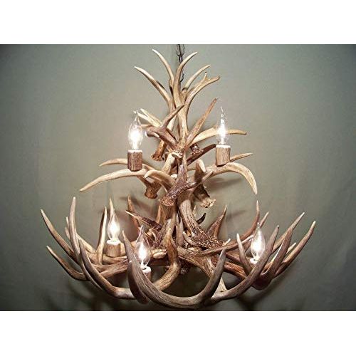  Thunder ridge antler art REAL WHITETAIL DEER ANTLER CHANDELIER, 7 LIGHTS, TWO TIERS SHED ANTLER ART, ELK COVERED SOCKETS HANDMADE 23wide x 19 tall