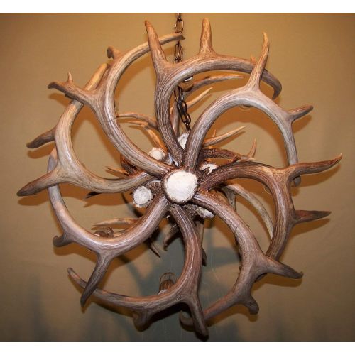  Thunder ridge antler art REAL WHITETAIL DEER ANTLER CHANDELIER, 7 LIGHTS, TWO TIERS SHED ANTLER ART, ELK COVERED SOCKETS HANDMADE 23wide x 19 tall