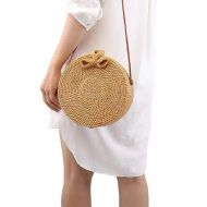 ThusFar Handwoven Round Rattan Bag Shoulder Leather Straps Natural Chic Hand