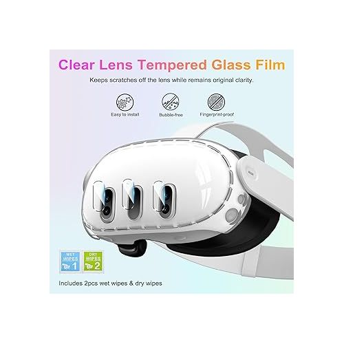  TiMOVO Accessories for Meta Quest 3, Protective Shell Cover for Quest 3 Includes Transparent Shell Cover, Ultra-Clear Lens Tempered Glass Protector Film, VR Protective Cover Accessories