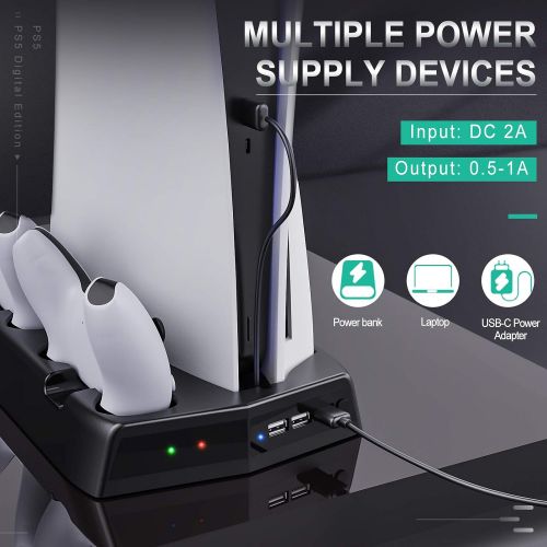  [아마존베스트]TiMOVO Vertical Stand with Cooling Fan for PS5 Digital Edition/Ultra HD, Vertical Stand Cooler & Dual Controller Charging Station Dock with 14 Retractable Game Slots for Playstatio