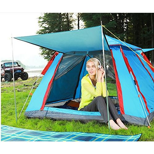  TiTa-Dong Instant Camping Tent 3-4 Person , Automatic Pop Up UV Protection Waterproof Tents with Sun Shelter Cabana 2-Door Opening Screened Family Canopy Tent for Backpacking, Hiking, Beach,