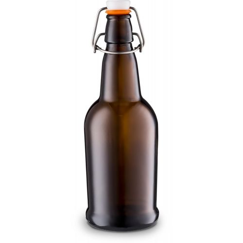  Home Brewing Glass Beer Bottle with Easy Wire Swing Cap & Airtight Rubber Seal -Amber- 16oz - Case of 12 - by Tiabo