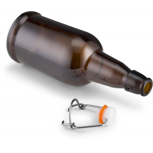  Home Brewing Glass Beer Bottle with Easy Wire Swing Cap & Airtight Rubber Seal -Amber- 16oz - Case of 12 - by Tiabo