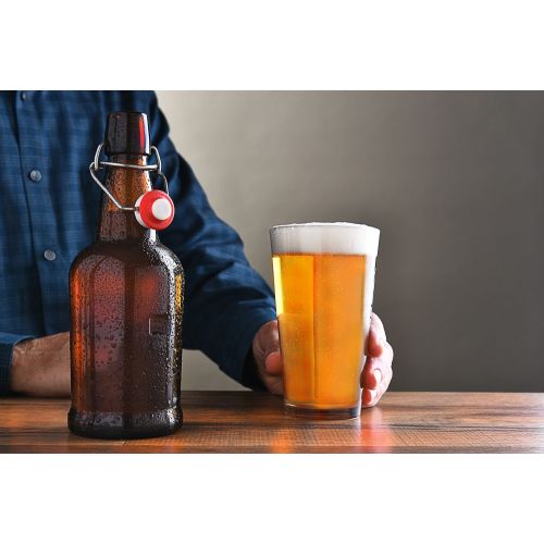  Home Brewing Glass Beer Bottle with Easy Wire Swing Cap & Airtight Rubber Seal -Amber- 16oz - Case of 12 - by Tiabo