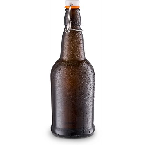  Home Brewing Glass Beer Bottle with Easy Wire Swing Cap & Airtight Rubber Seal -Amber- 16oz - Case of 12 - by Tiabo