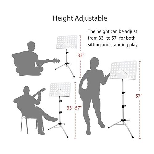  Music Stand, Sheet Music Stand High Stability, Height Adjustable Music Stand for Sheet Music with Carrying Bag, Lightweight Portable Music Book Holder(1 Pack music sheet stand, White)