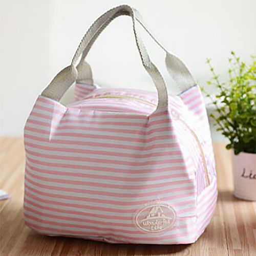  TianranRT Insulated Cold Canvas Stripes Picnic Carry Case Thermal Portable Lunch Bag