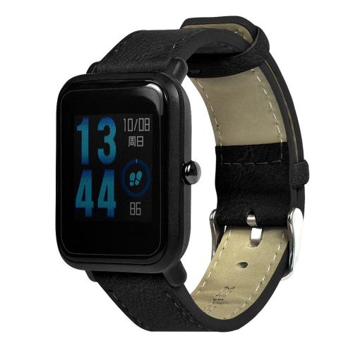  TianranRT Huami Mi Jugend Edition Retro Ersatz Armband Leder Band Fuer Xiaomi Huami Amazfit Bip Jugend Watch (Schwarz)