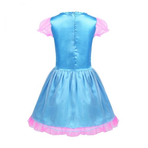  TiaoBug Kids Girls Princess Poppy Trolls Costume Short Bubble Sleeves Dress with Wig Fancy Outfits Halloween Party Cosplay