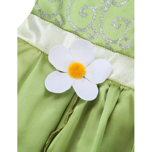  TiaoBug Girls Princess The Frog Costume Sleeveless Glittery 3D Flower Fairy Halloween Birthday Party Dress