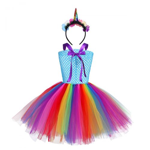  TiaoBug Girls Cartoon Tutu Dress with Hairband Princess Costume Birthday Pageant Cosplay Party Dress Up