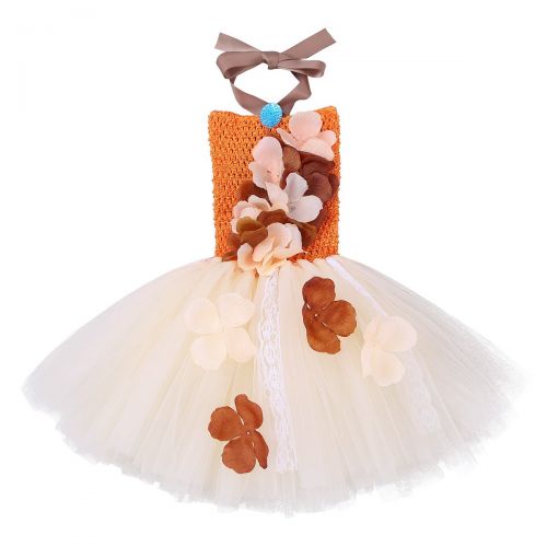  TiaoBug Kids Polynesian Princess Halter 3D Flower Tutu Dress Costumes Mythical Halloween Birthday Party Cosplay Dress up