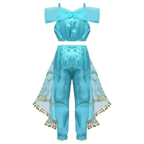  TiaoBug Girls Aladdins Lamp Jasmine Princess Costumes Cosplay Halloween Party Indian Belly Dance Dress Outfits