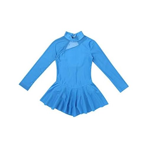  TiaoBug Girls High Neck Lace Figure Roller Skating Ice Skating Dress Gymnastics Sport Dance Leotard Tutu Skirt