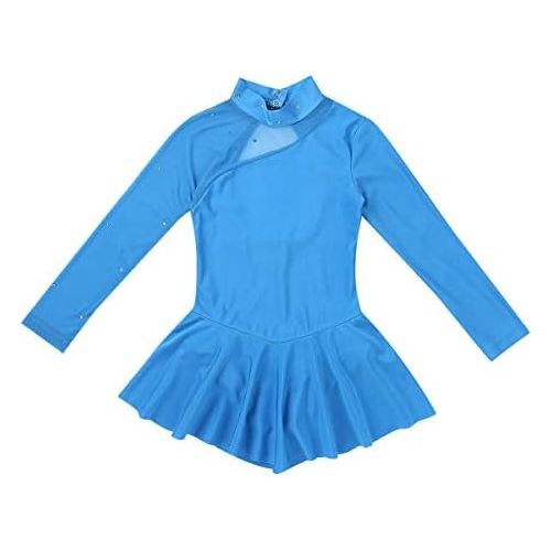  TiaoBug Girls High Neck Lace Figure Roller Skating Ice Skating Dress Gymnastics Sport Dance Leotard Tutu Skirt