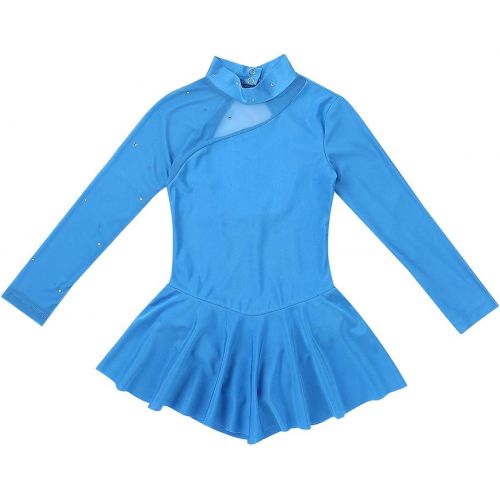  TiaoBug Girls High Neck Lace Figure Roller Skating Ice Skating Dress Gymnastics Sport Dance Leotard Tutu Skirt