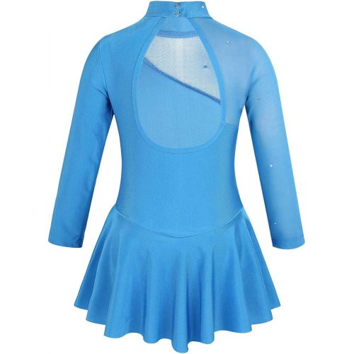  TiaoBug Girls High Neck Lace Figure Roller Skating Ice Skating Dress Gymnastics Sport Dance Leotard Tutu Skirt