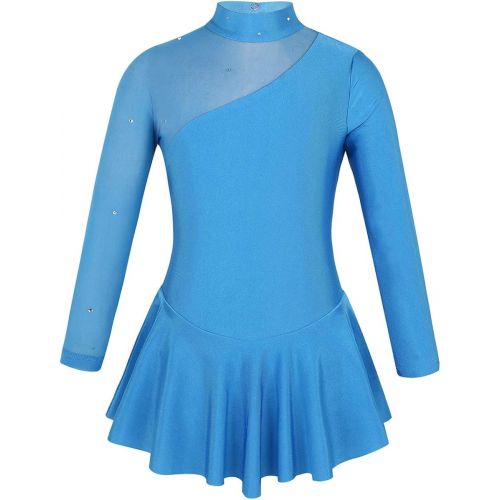  TiaoBug Girls High Neck Lace Figure Roller Skating Ice Skating Dress Gymnastics Sport Dance Leotard Tutu Skirt