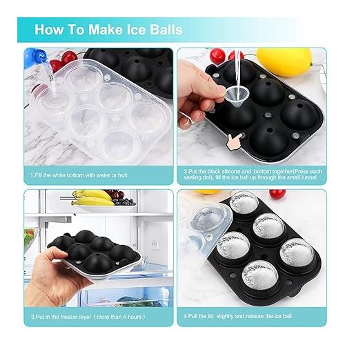  Ticent Ice Cube Trays Ice-Ball-Molds (Set of 2) - Silicone Sphere Ice Ball Maker with Lid & Large Square Molds for Whiskey, Cocktail & Brandy