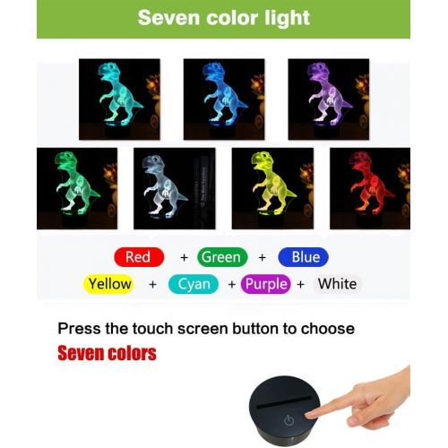  [아마존베스트]Dinosaur 3D Night Light Touch Activated Desk Lamp, Ticent 7 Colors 3D Optical Illusion Lights with Acrylic Flat, ABS Base & USB Charger for Christmas Kids Gifts