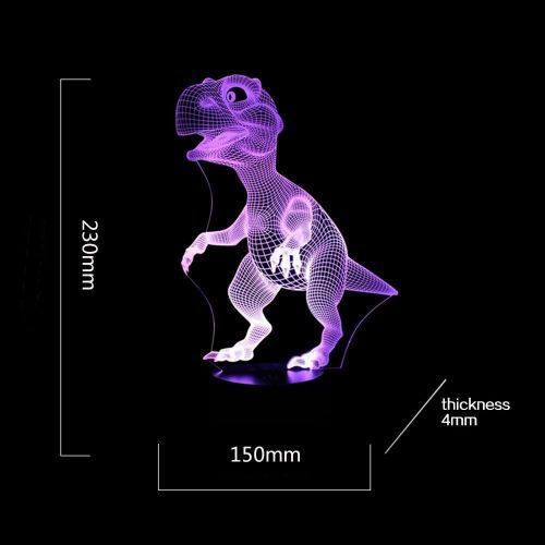  [아마존베스트]Dinosaur 3D Night Light Touch Activated Desk Lamp, Ticent 7 Colors 3D Optical Illusion Lights with Acrylic Flat, ABS Base & USB Charger for Christmas Kids Gifts