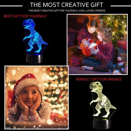  [아마존베스트]Dinosaur 3D Night Light Touch Activated Desk Lamp, Ticent 7 Colors 3D Optical Illusion Lights with Acrylic Flat, ABS Base & USB Charger for Christmas Kids Gifts