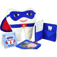 Tickle & Main - Tooth Fairy Superhero Pillow with Notepad and Keepsake Pouch. 3 Piece Set Includes Boys Pillow with Pocket, Dear Tooth Fairy Notepad, Keepsake Photo Pouch