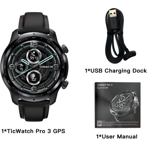  TicWatch Pro 3 GPS Smart Watch Mens Wear OS Watch Qualcomm Snapdragon Wear 4100 Platform Health Fitness Monitor 3-45 Days Battery Life GPS NFC Heart Rate Sleep Tracking IP68 Waterp