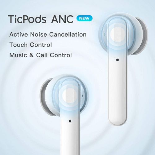  Ticwatch TicPods ANC Active Noise Cancellation True Wireless Earbuds Bluetooth 5.0 IPX5 Sweat and Water Resistant with Type C Charging for Running and Sports Charging Case Included-Ice