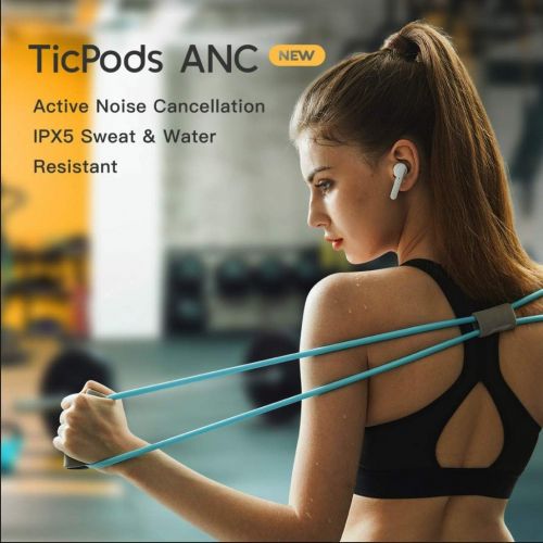  Ticwatch TicPods ANC Active Noise Cancellation True Wireless Earbuds Bluetooth 5.0 IPX5 Sweat and Water Resistant with Type C Charging for Running and Sports Charging Case Included-Ice