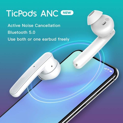  Ticwatch TicPods ANC Active Noise Cancellation True Wireless Earbuds Bluetooth 5.0 IPX5 Sweat and Water Resistant with Type C Charging for Running and Sports Charging Case Included-Ice