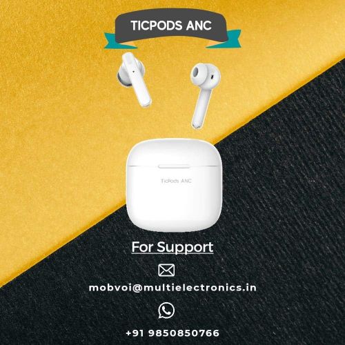  Ticwatch TicPods ANC Active Noise Cancellation True Wireless Earbuds Bluetooth 5.0 IPX5 Sweat and Water Resistant with Type C Charging for Running and Sports Charging Case Included-Ice