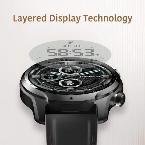  [아마존베스트]TicWatch Pro 3 GPS Smart Watch Mens Wear OS Watch Qualcomm Snapdragon Wear 4100 Platform Health Fitness Monitoring 3-45 Days Battery Life Built-in GPS NFC Heart Rate Sleep Tracking