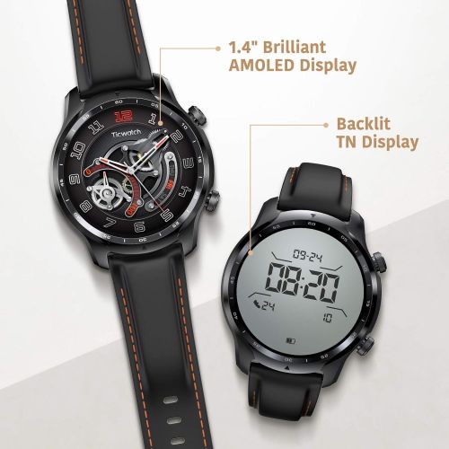  [아마존베스트]TicWatch Pro 3 GPS Smart Watch Mens Wear OS Watch Qualcomm Snapdragon Wear 4100 Platform Health Fitness Monitoring 3-45 Days Battery Life Built-in GPS NFC Heart Rate Sleep Tracking