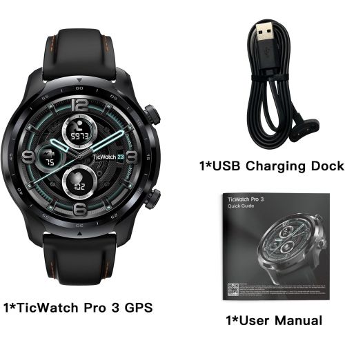  [아마존베스트]TicWatch Pro 3 GPS Smart Watch Mens Wear OS Watch Qualcomm Snapdragon Wear 4100 Platform Health Fitness Monitoring 3-45 Days Battery Life Built-in GPS NFC Heart Rate Sleep Tracking