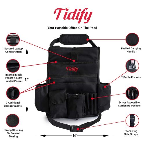  Tidify Car Front Seat Organizer with Dedicated Tablet/Laptop Storage, Stabilizing Side Straps, Soft Adjustable Shoulder Strap and Hardened Buckles - Your Office Away from Office