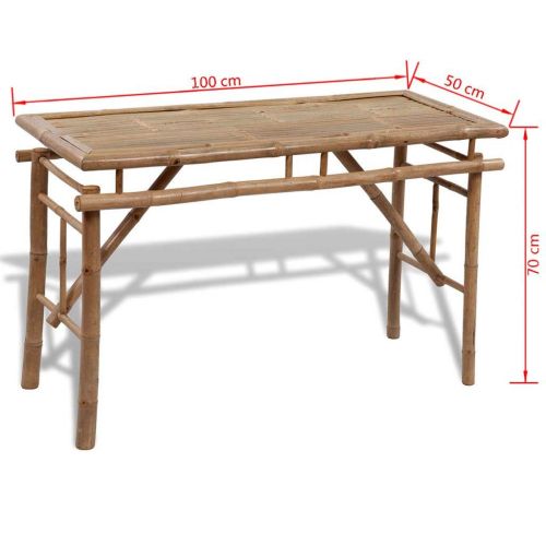  Tidyard Outdoor Patio Folding Bamboo Bar Dining Set with 2 Benches, 3 Piece Picnic Table Set