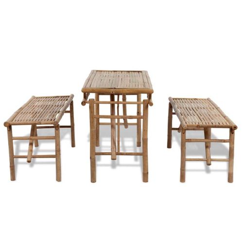  Tidyard Outdoor Patio Folding Bamboo Bar Dining Set with 2 Benches, 3 Piece Picnic Table Set