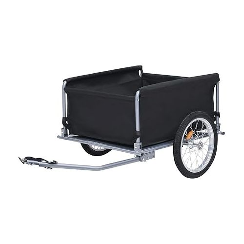  Tidyard Bike Cargo Trailer with Foldable Drawbar and Removable Cargo Compartment 2 Wheels Quick-Release Bike Wagon Trailer 53.5 x 28.3 x 22.8 in Black and Gray