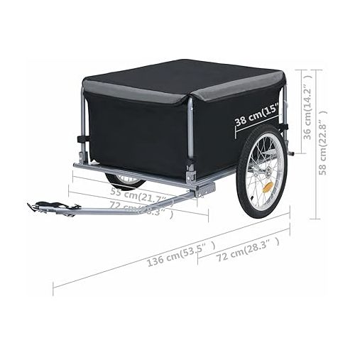  Tidyard Bike Cargo Trailer with Foldable Drawbar and Removable Cargo Compartment 2 Wheels Quick-Release Bike Wagon Trailer 53.5 x 28.3 x 22.8 in Black and Gray