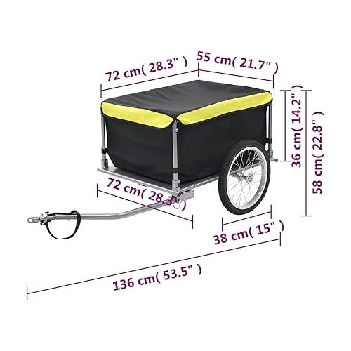  Tidyard Bike Cargo Trailer with Foldable Drawbar and Removable Cargo Compartment 2 Wheels Quick-Release Bike Wagon Trailer 53.5 x 28.3 x 22.8 in Black and Yellow