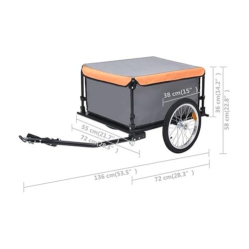  Tidyard Bike Cargo Trailer with Foldable Drawbar and Removable Cargo Compartment 2 Wheels Quick-Release Bike Wagon Trailer 53.5 x 28.3 x 22.8 in Gray and Orange