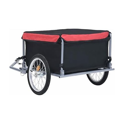  Tidyard Bike Cargo Trailer with Foldable Drawbar and Removable Cargo Compartment 2 Wheels Quick-Release Bike Wagon Trailer 53.5 x 28.3 x 22.8 in Black and red