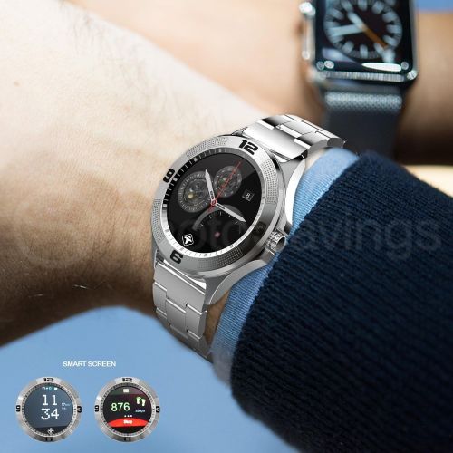  Tiger Smartwatch Stainless Steel Silver with Touch Screen for AndroidIOS, with Microphone and Speaker